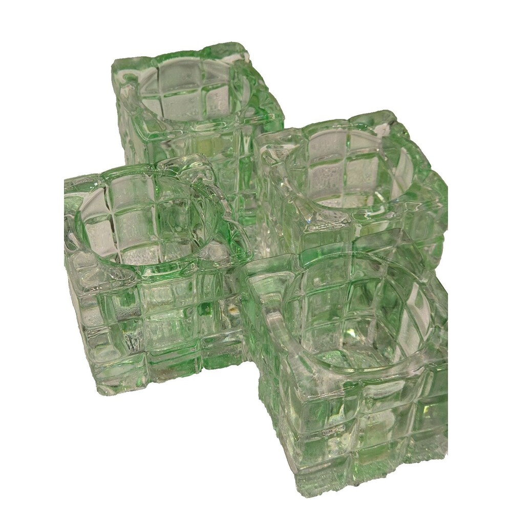Set of 4 Fifth Avenue Crystal Light Green Cube Votive Tea Light Candle Holders